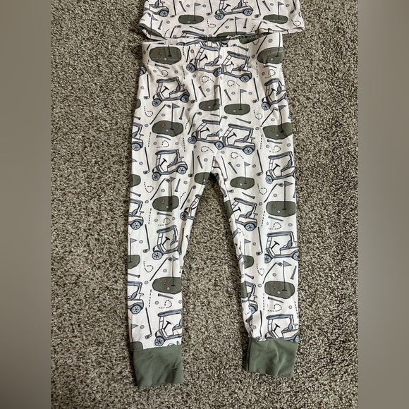 Caden Lane Kids Pajama Set with Green and White golf Design - Picture 2 of 4